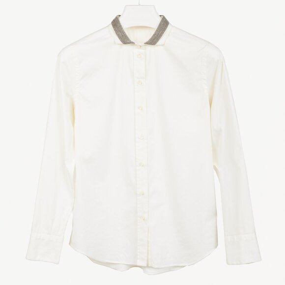 Brunello Cucinelli SS/17 Off-White Cotton Poplin Monili-Collar Shirt - Picture 1 of 13